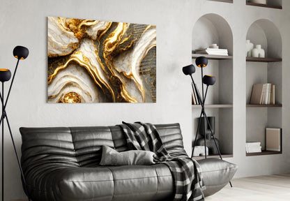 Gold Veins Marble Glass Wall Art