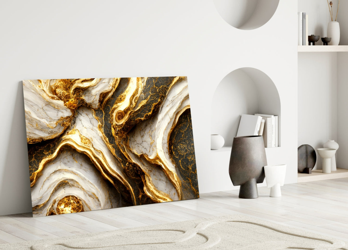 Gold Veins Marble Glass Wall Art