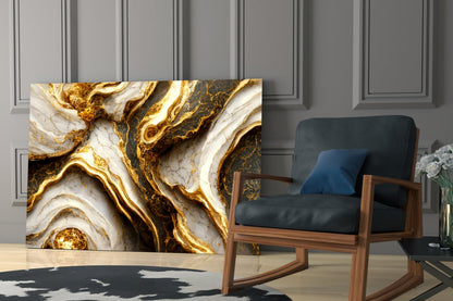 Gold Veins Marble Glass Wall Art