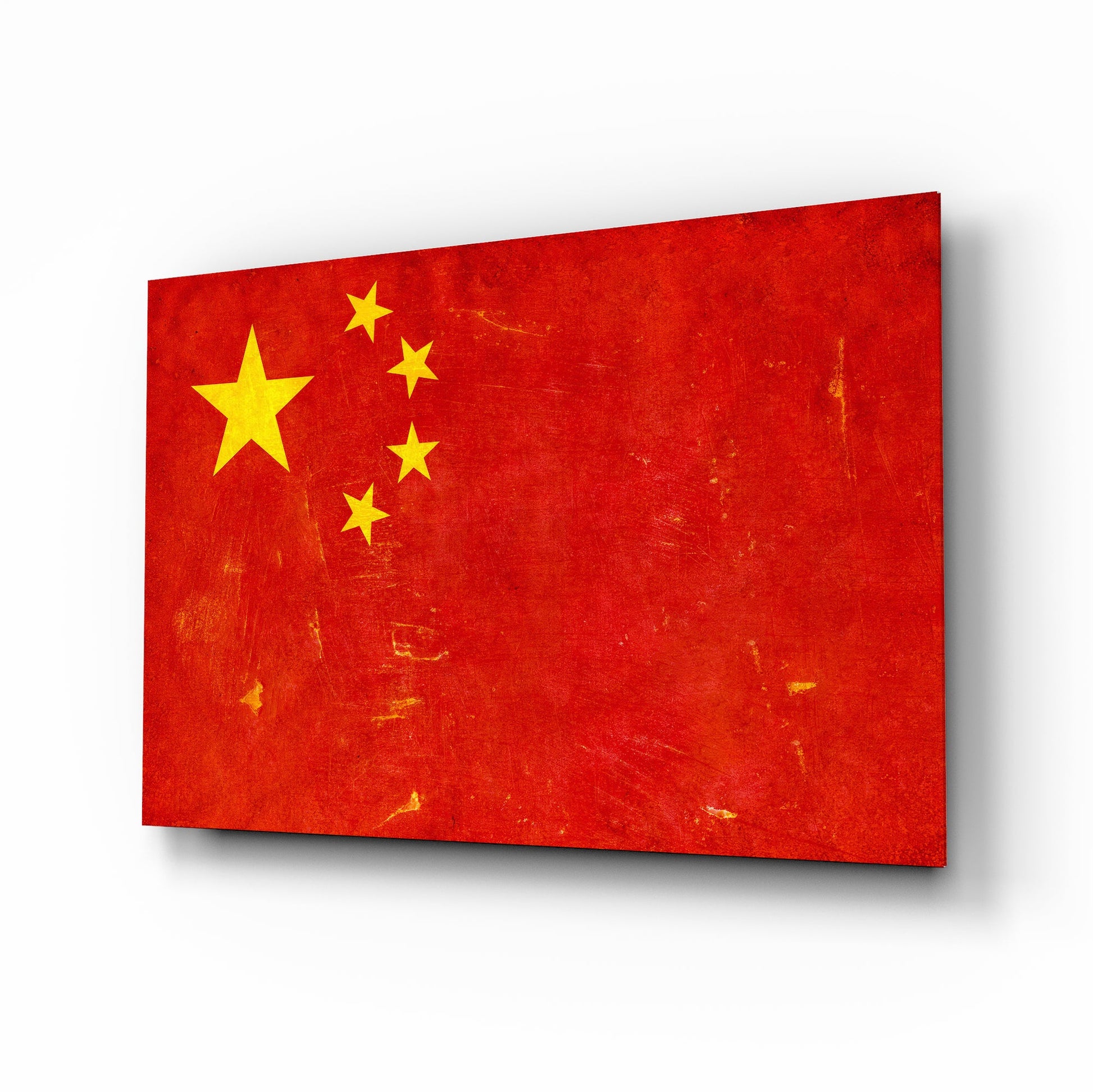 China flag grunge glass wall art with tempered glass finish