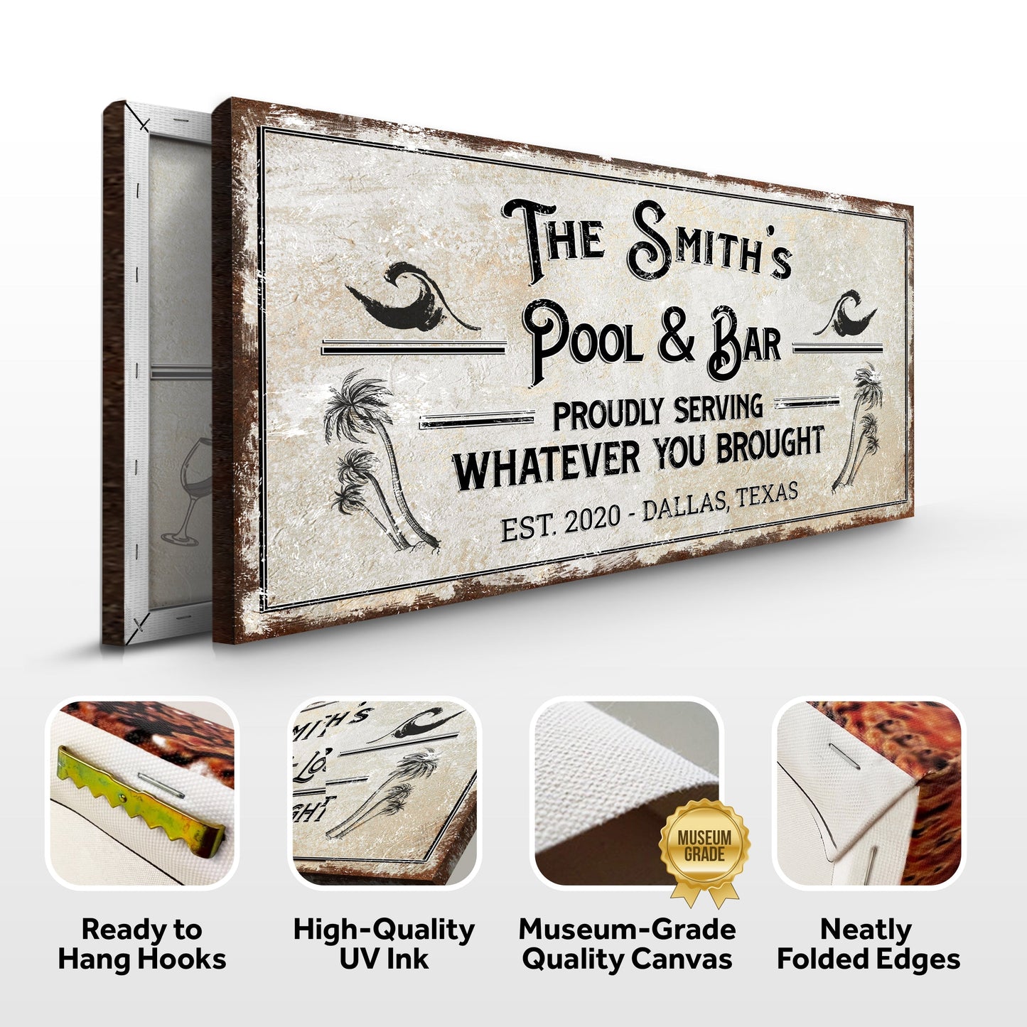 Personalized Rustic Pool Canvas Sign