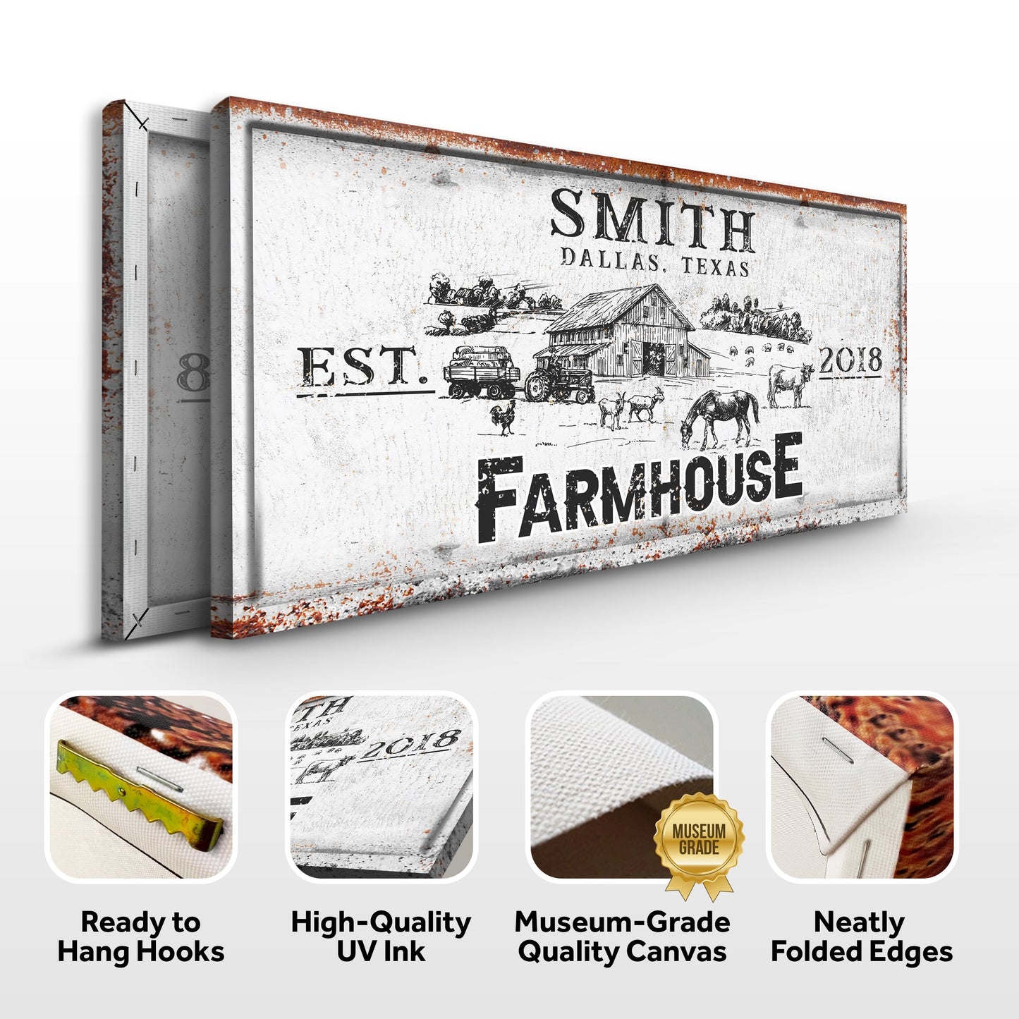 Rustic Farmhouse Personalized Sign II Canvas Wall Art