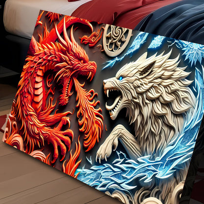 3D Dragon and Wolf Canvas Wall Art V