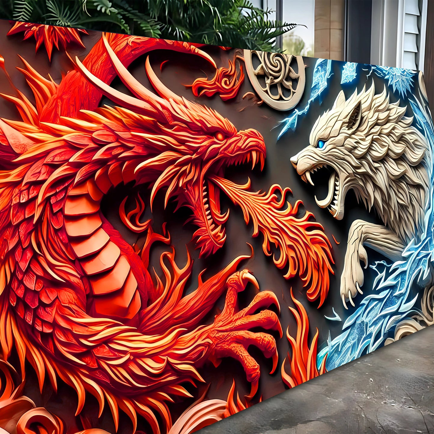 3D Dragon and Wolf Canvas Wall Art V