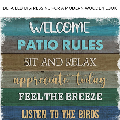 Close-up of the canvas print, with text: Detailed distressing for a modern wooden look