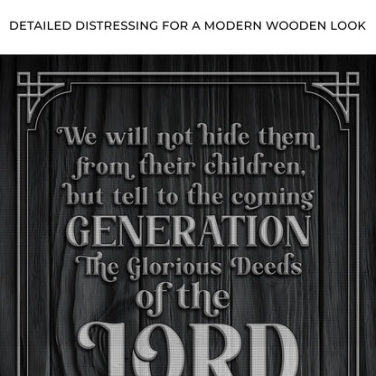 Close-up of the canvas print, with text: Detailed distressing for a modern wooden look