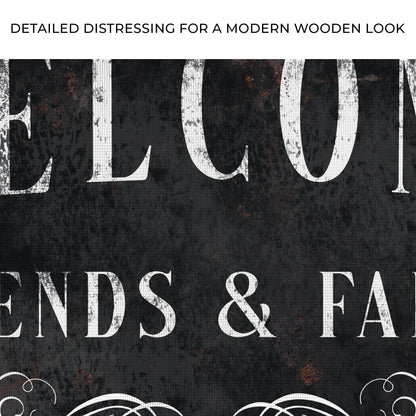 Close-up of the canvas print, with text: Detailed distressing for a modern wooden look