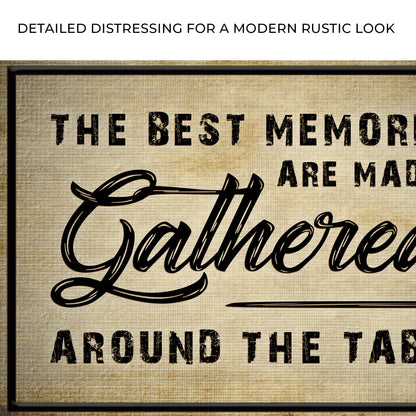 Close-up of the canvas print, with text: Detailed distressing for a modern rustic look