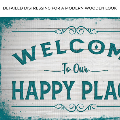 Close-up of the canvas print, with text: Detailed distressing for a modern wooden look
