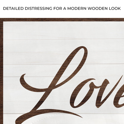 Close-up of the canvas print, with text: Detailed distressing for a modern wooden look