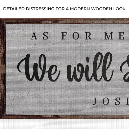 Close-up of the canvas print, with text: Detailed distressing for a modern wooden look