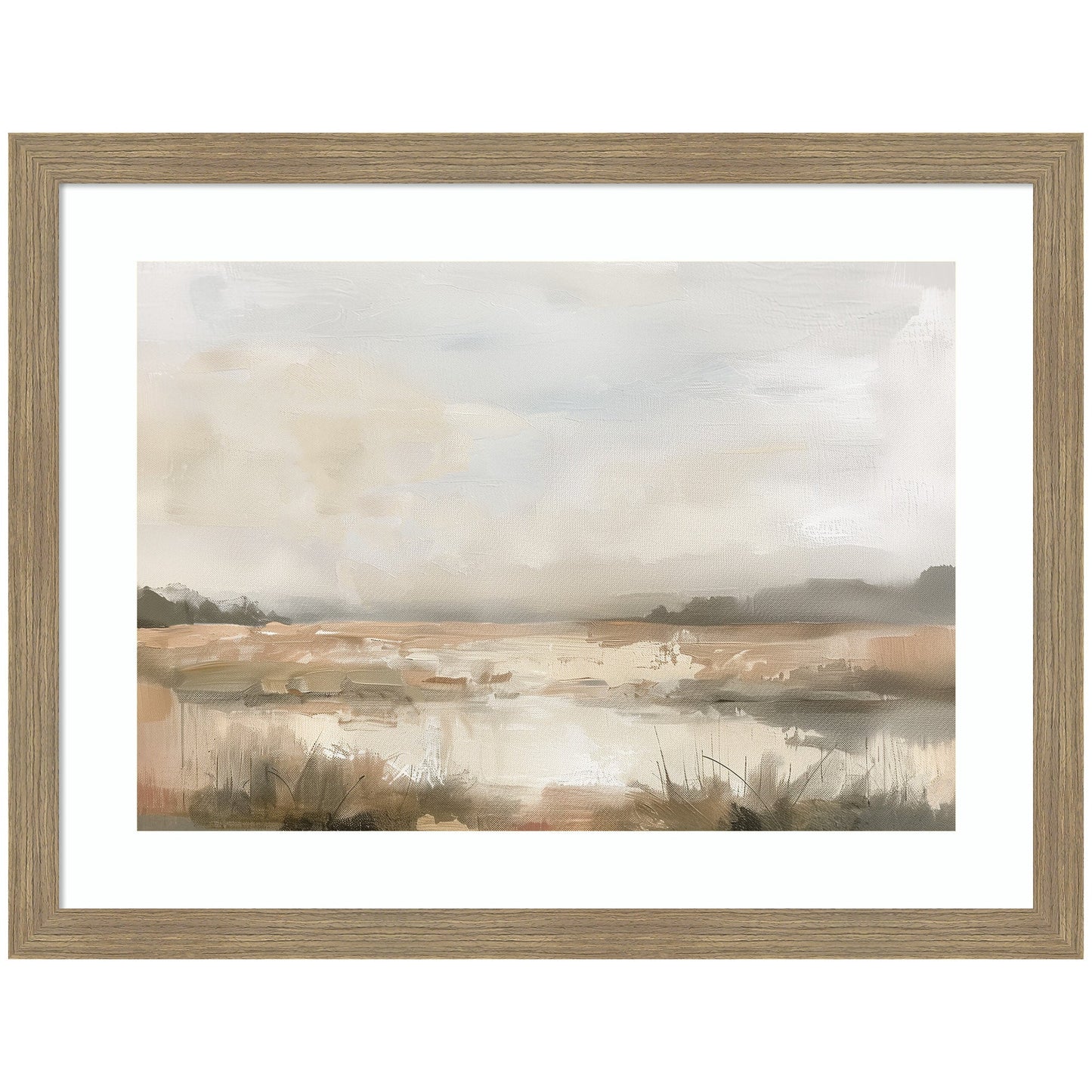 Neutral abstract landscape with soft blended bands of warm and cool tone in a wood frame