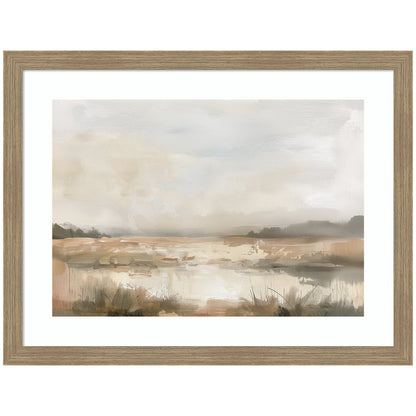 Neutral abstract landscape with soft blended bands of warm and cool tone in a wood frame