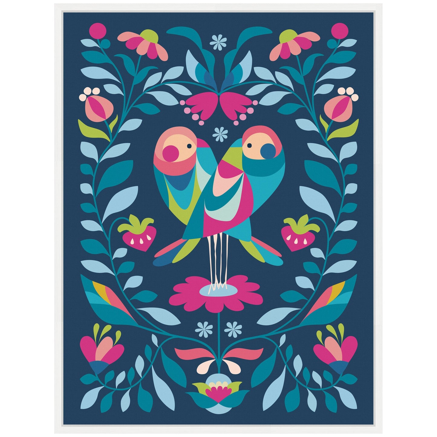 Love Birds Framed Canvas Wall Art