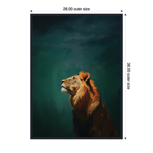 Lion on Tonal Blue Teal Abstract Framed Canvas Wall Art