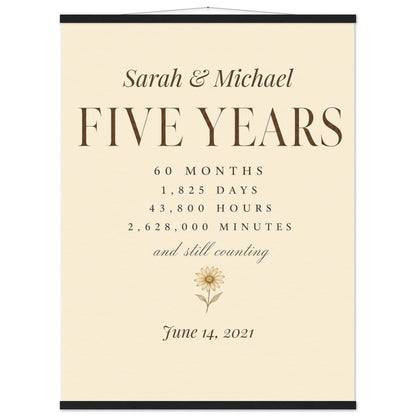 Personalized 5 Year Anniversary Print - 75x100 cm / 30x40″ / Museum-Quality Matte Paper Poster with Hanger - Black wall hanger - Sparkycare