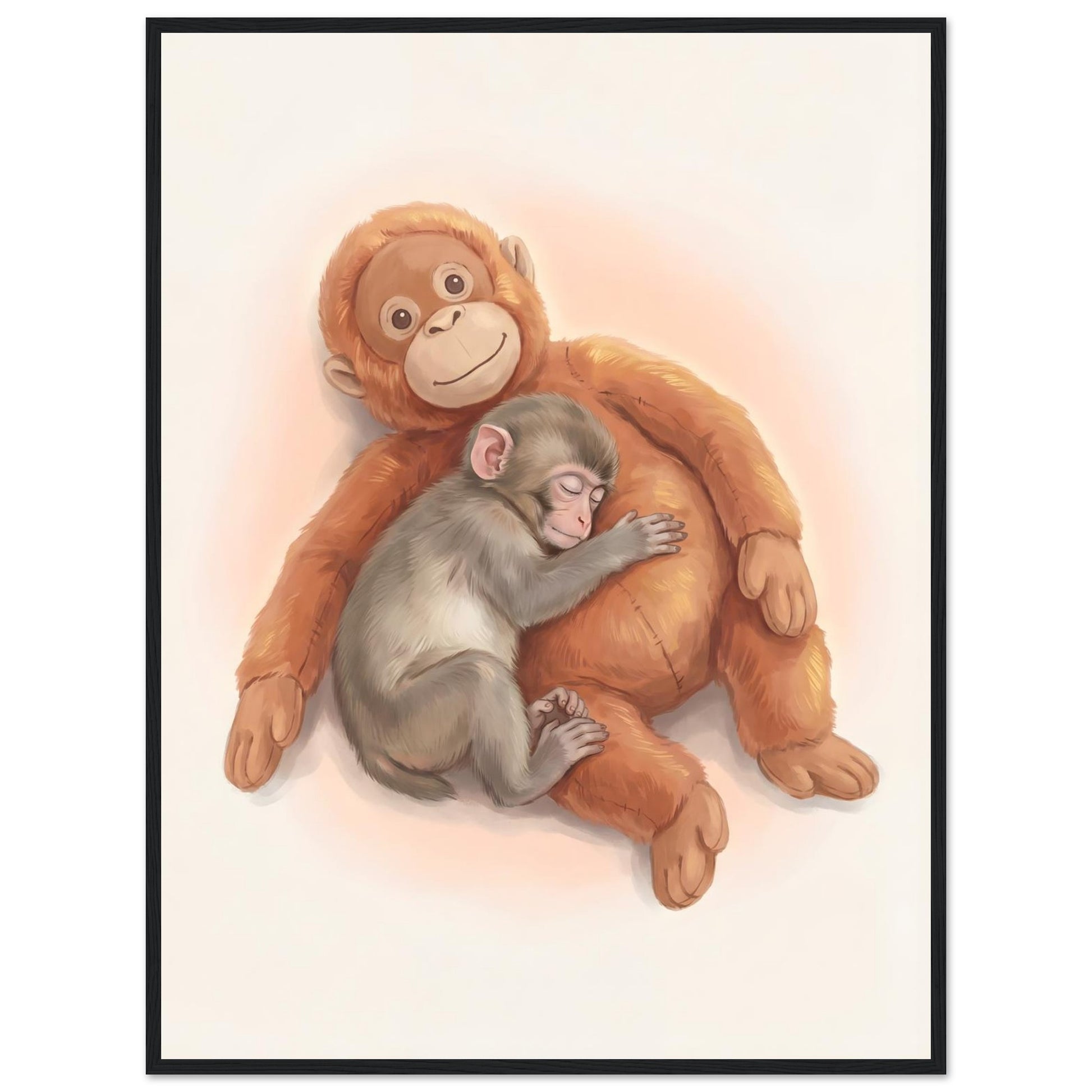 Baby Monkey Sleeping Nursery Art Print - 60x80 cm / 24x32″ - Black frame / Ready-to-hang - Sparkycare