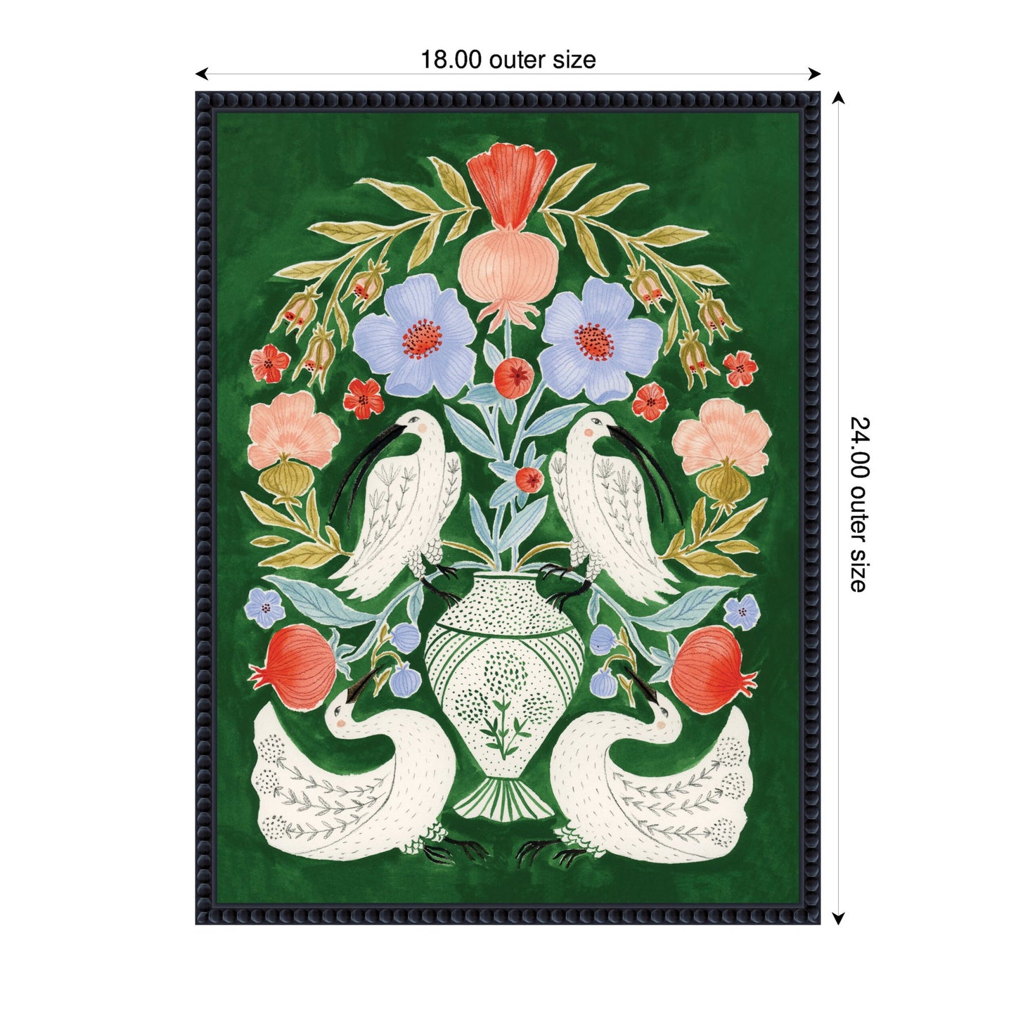 Floral Folklore Ibises and Swan by Jill Labieniec Framed Canvas Wall Art Print