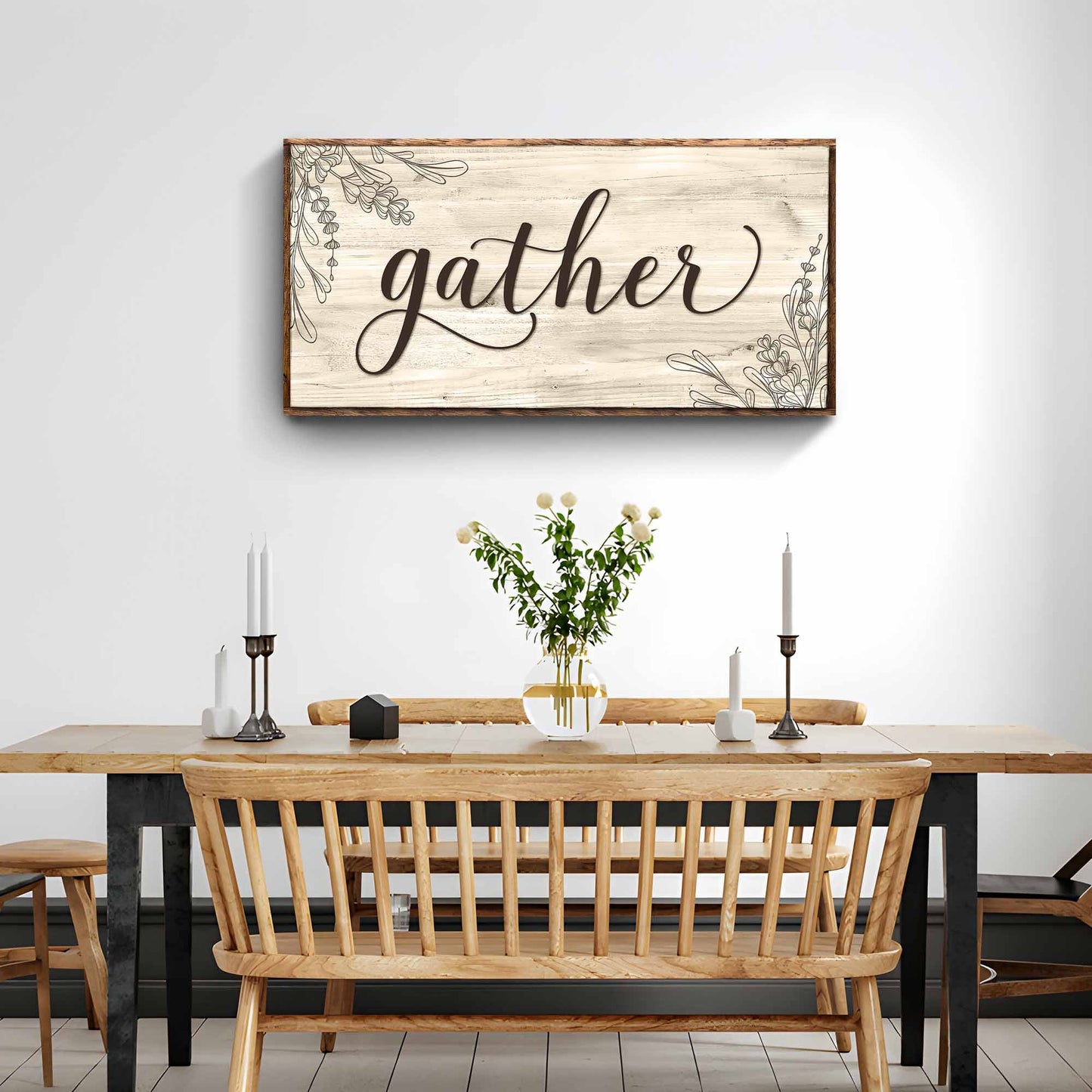 Bold typography Gather sign canvas wall art for dining rooms and kitchen walls