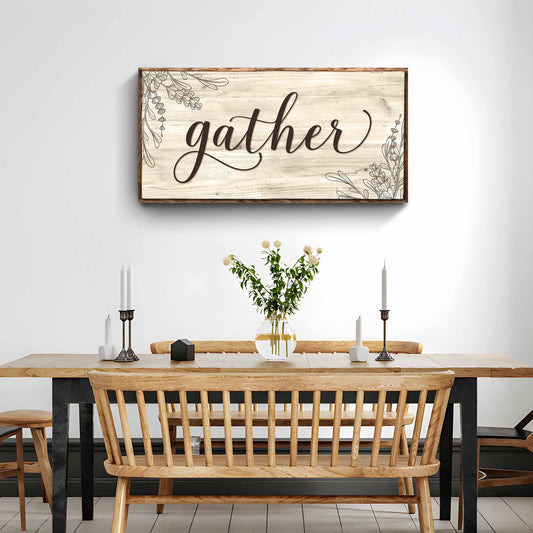 Bold typography Gather sign canvas wall art for dining rooms and kitchen walls