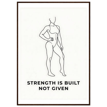 Women Fitness Poster - Strength Is Built Not Given - 70x100 cm / 28x40″ - Dark wood frame / Ready-to-hang - Sparkycare