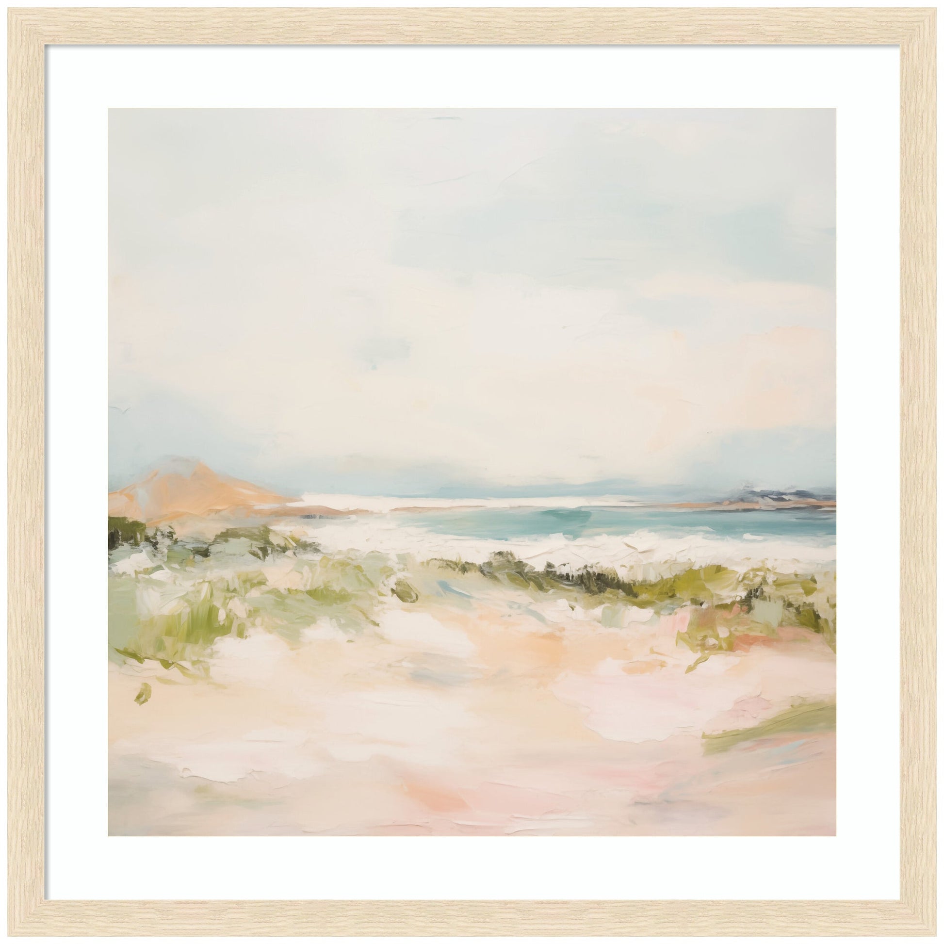 Calm square meadow landscape print in a wood frame