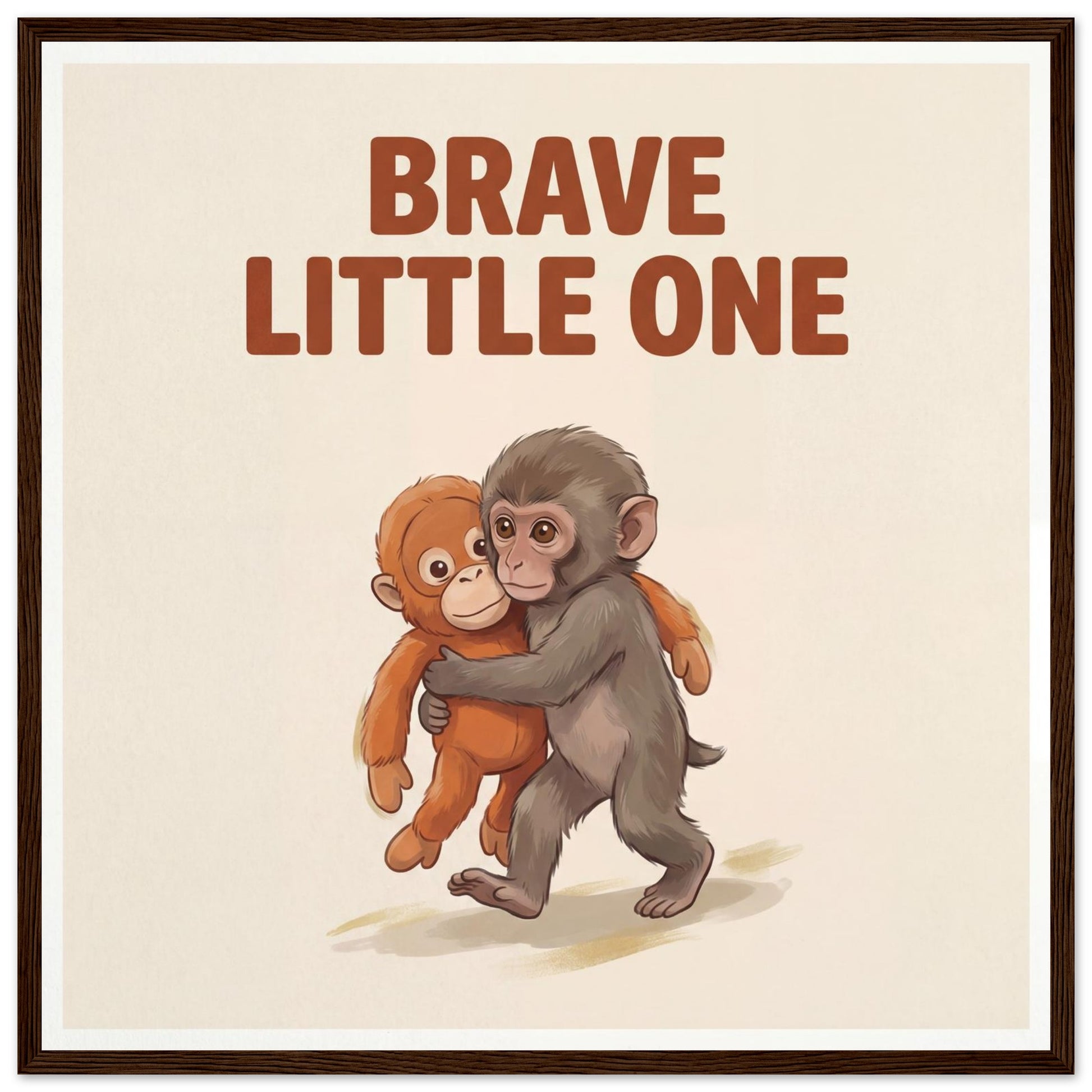 Brave Little One Monkey Poster - Bold Typography Framed Art - 50x50 cm / 20x20″ - Dark wood frame / Ready-to-hang - Sparkycare
