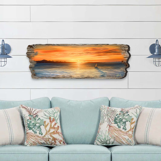 Ocean Sunset Wood Wall Art - Coastal Seascape Decor