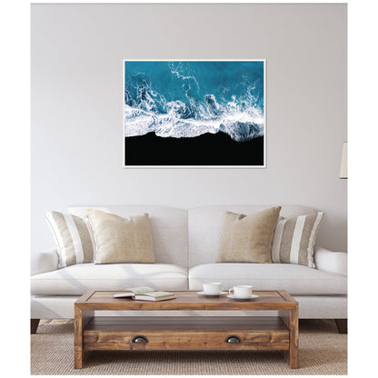 Minimalist Ocean Waves Black Beach Framed Canvas