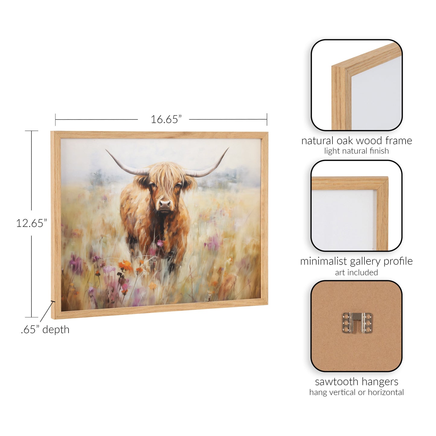 Highland Cow in a Flower Field Framed Wall Art Print