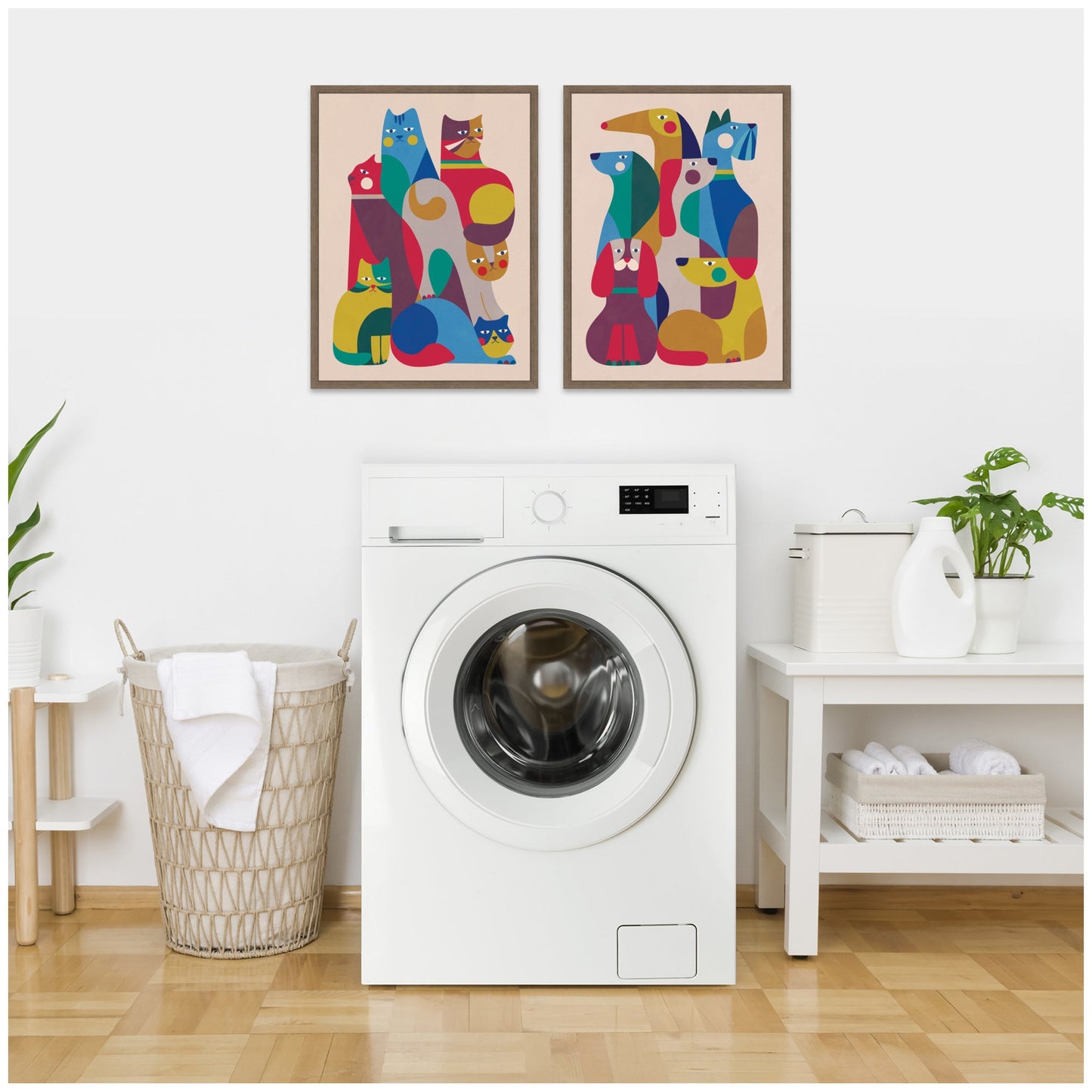 Retro Cats and Dogs 2 Piece Framed Canvas Set