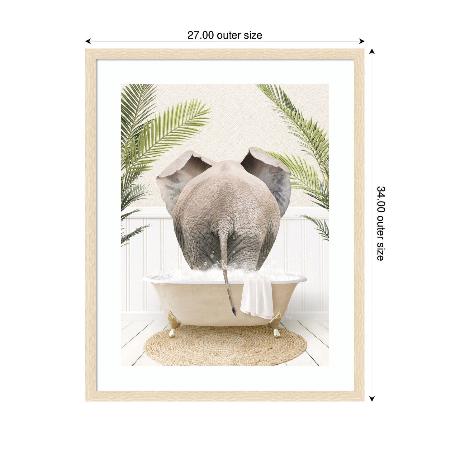 Elephant Back in Palm Bathtub Framed Wall Art Print