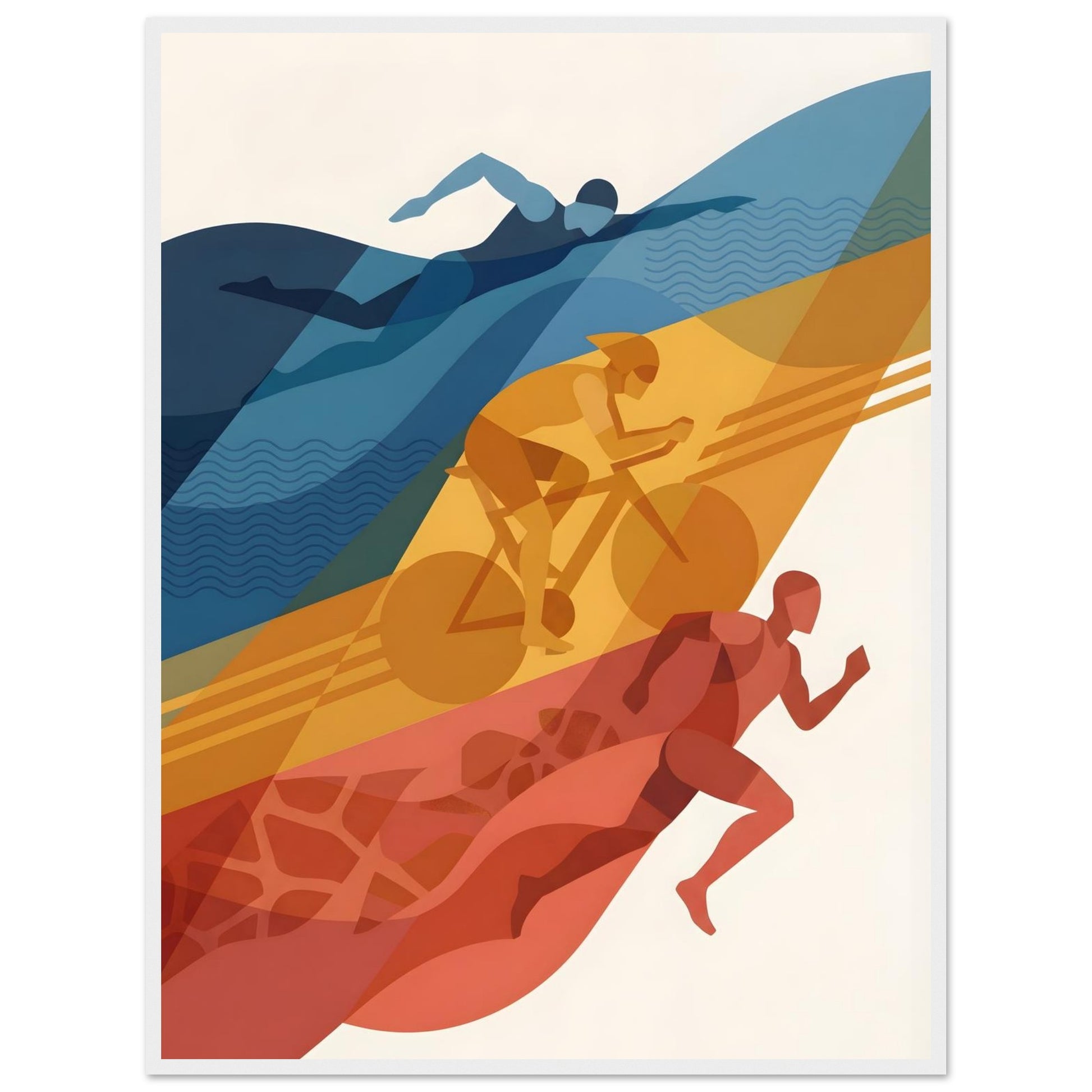 Abstract Triathlon Print: Geometric Swim Bike Run Wall Art - 20x25 cm / 8x10″ - White frame / Ready-to-hang - Sparkycare