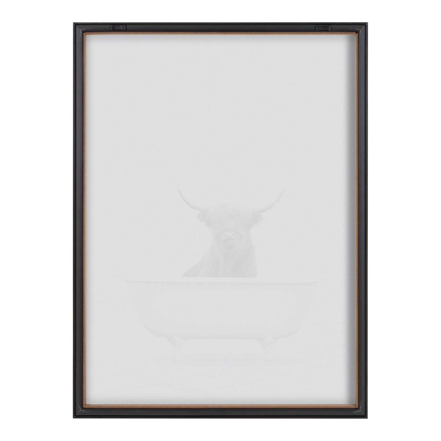 Highland Cow Solo Bathtub Framed Glass Wall Art
