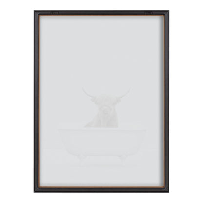 Highland Cow Solo Bathtub Framed Glass Wall Art