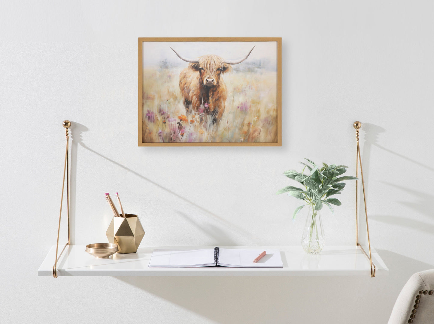 Highland Cow in a Flower Field Framed Wall Art Print