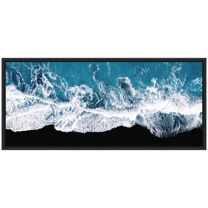 Minimalist Ocean Waves Black Beach Framed Canvas