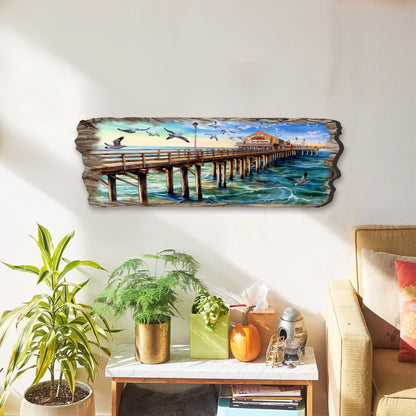 Pier Panorama Wood Wall Art - Coastal Seascape Decor