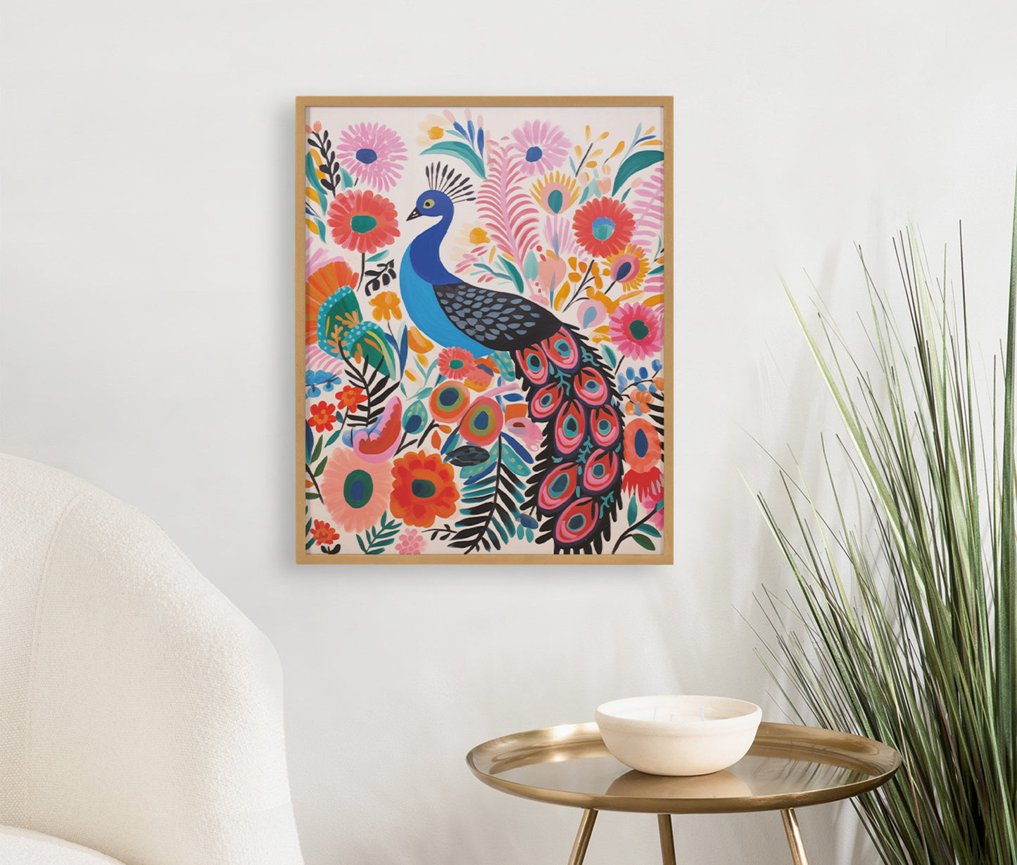 Boho Peacock and Botanicals Framed Wall Art