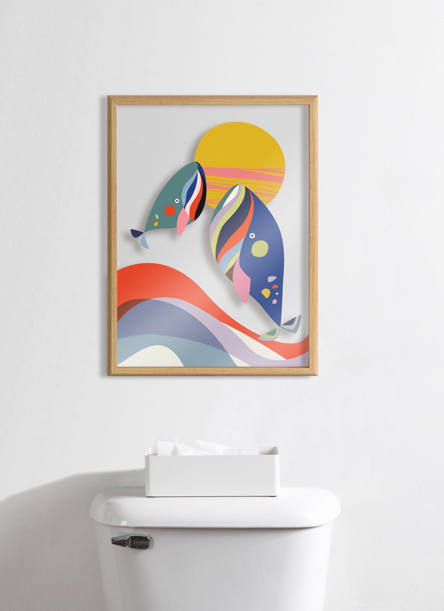 Modern Colorful Whales Framed Glass Wall Art