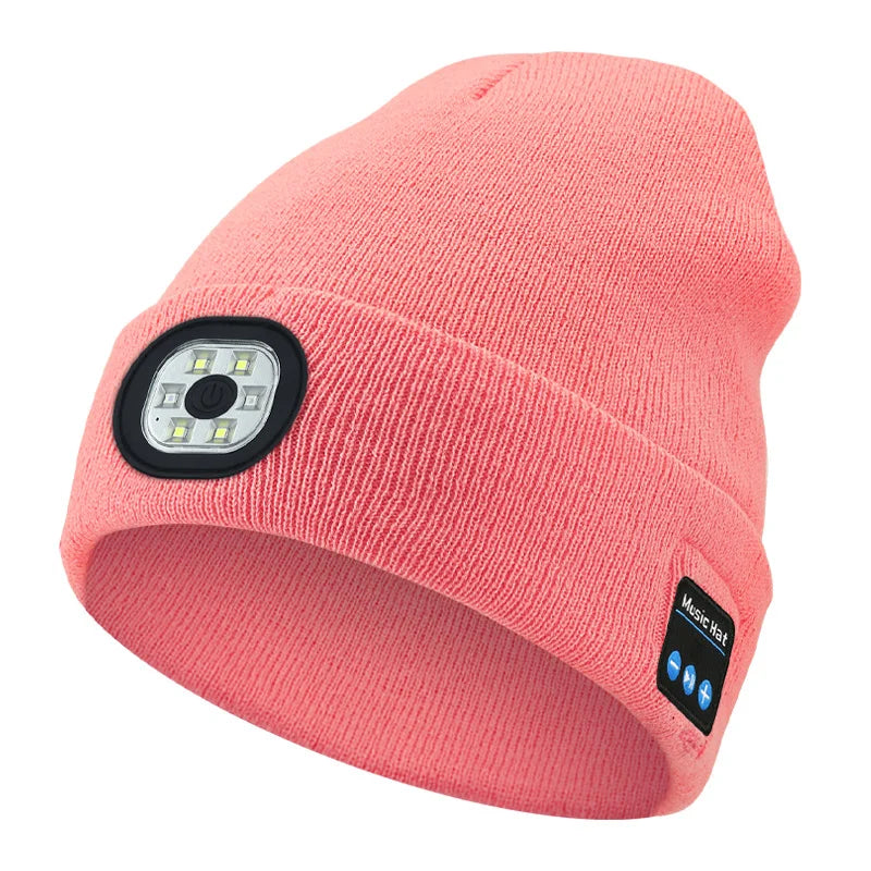 LED Bluetooth Beanie Hat - Rechargeable Headlight & Wireless Headphones