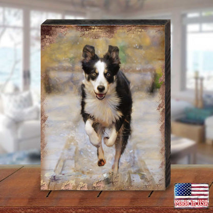Running Dog Wood Block Wall Art, Pet Decor