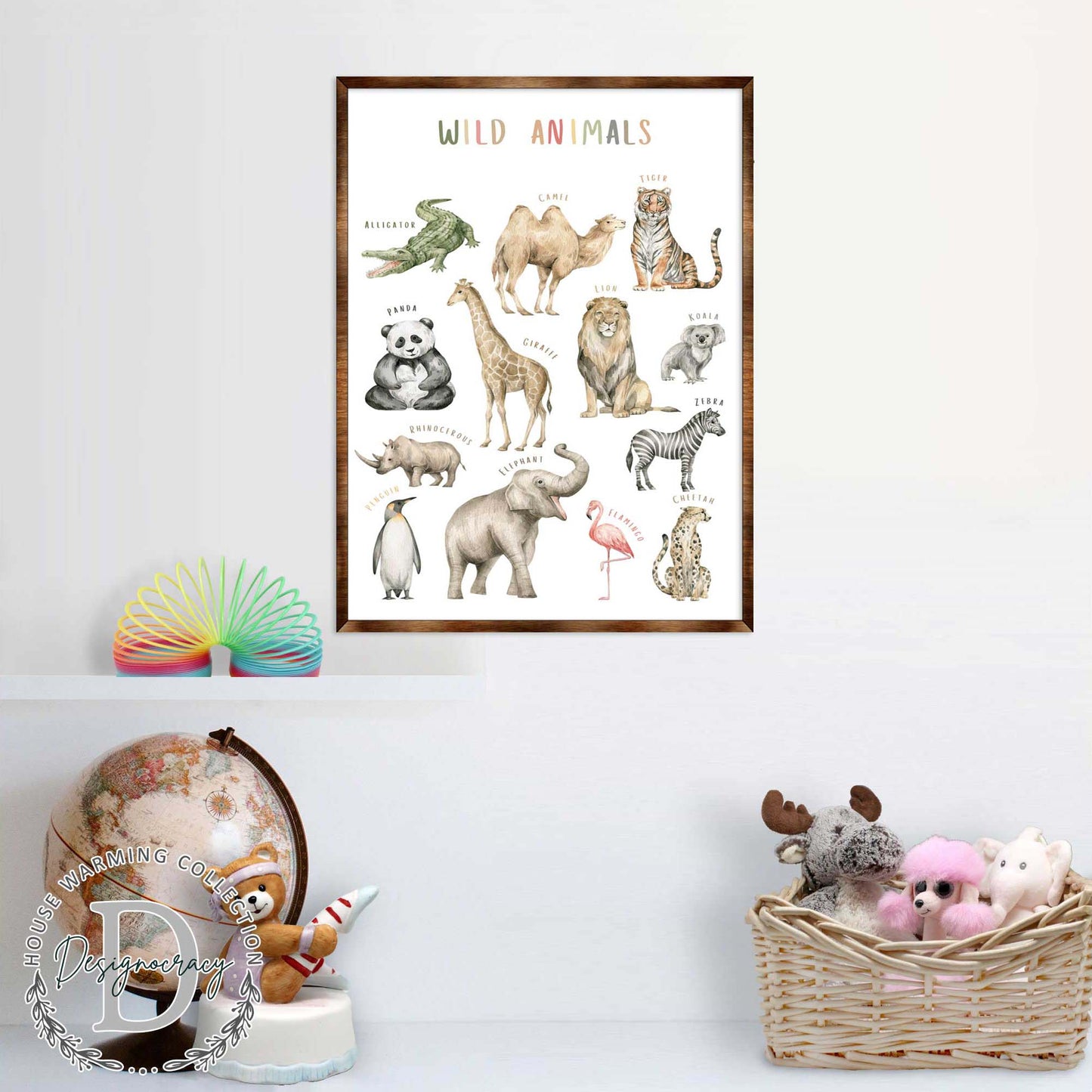 Wild Animals Wooden Kids Room Wall Art Poster