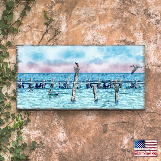 Pelicans and Seagulls Wood Wall Art - Coastal Decor