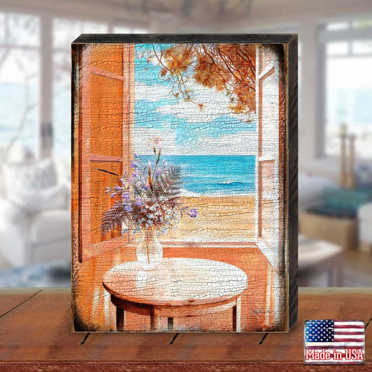 Coastal Window View Wood Wall Art - Seascape Decor