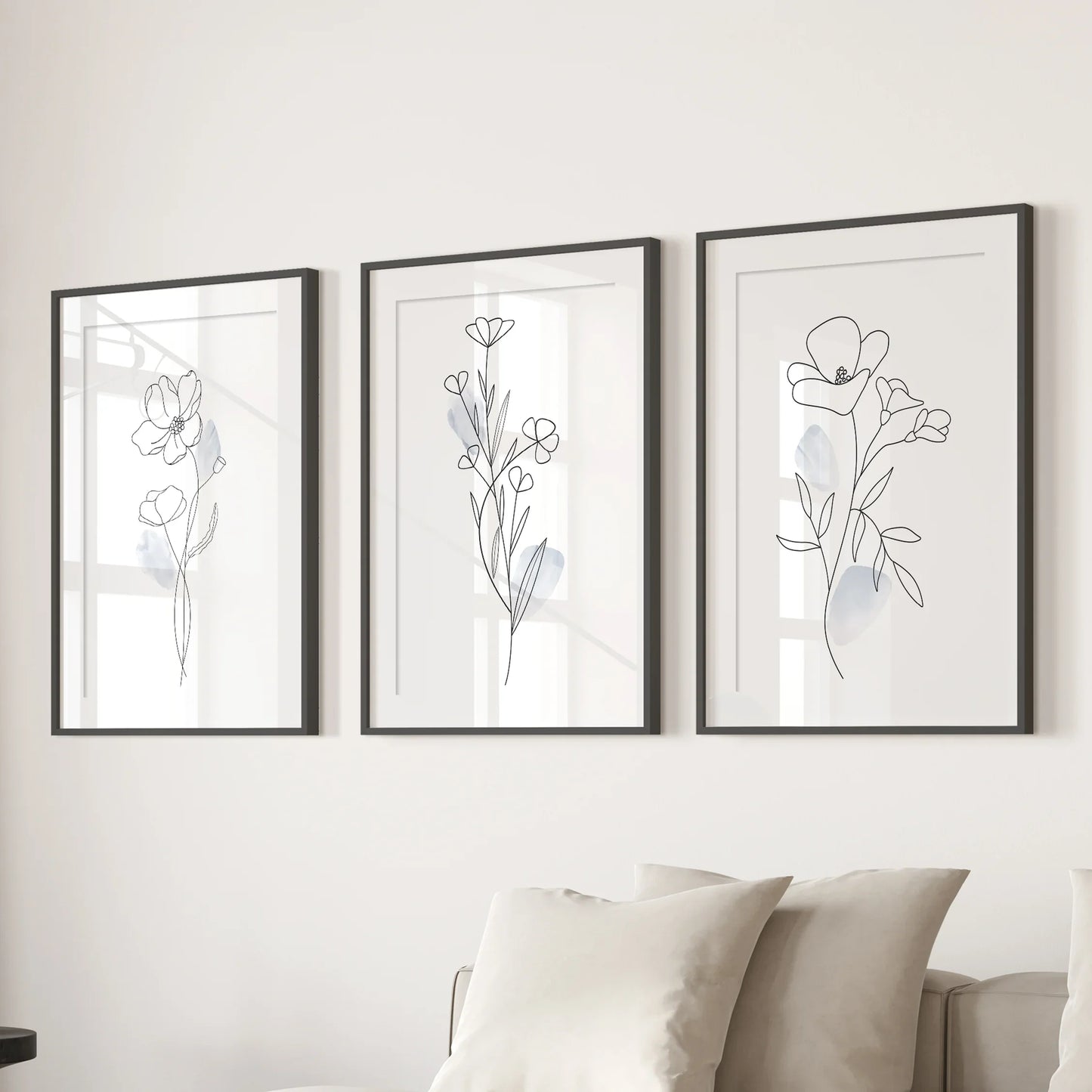 Botanical Line Art Wall Art Set of 3 Black and White