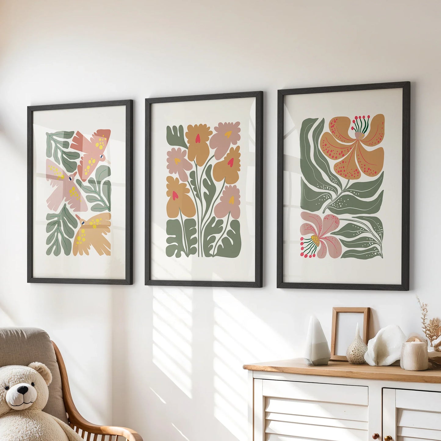Retro Abstract Botanical Wall Art Set of 3