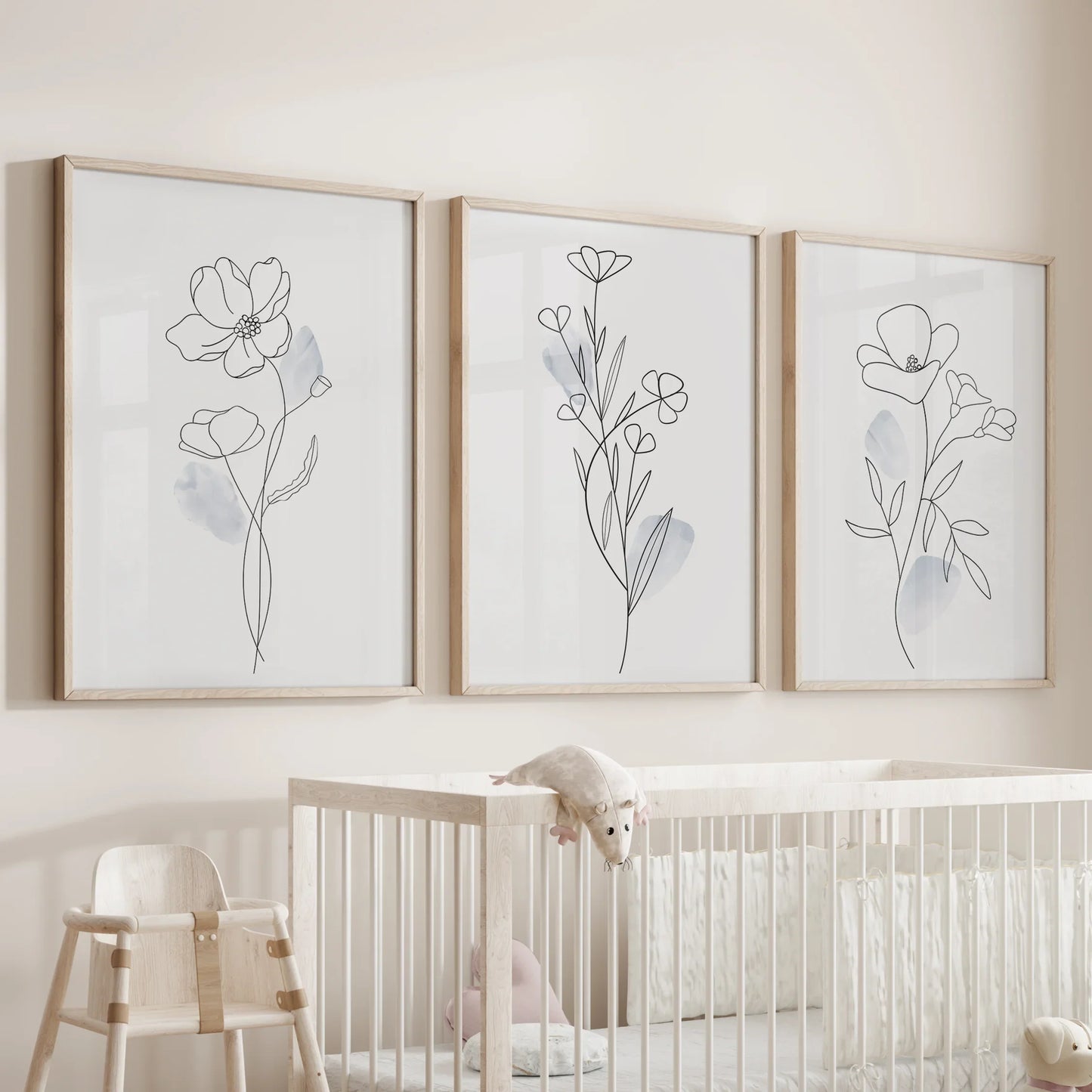 Botanical Line Art Wall Art Set of 3 Black and White