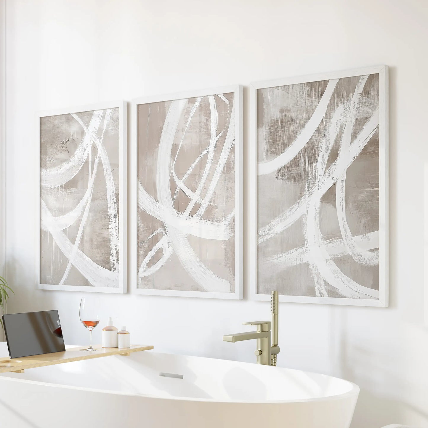 Neutral Abstract Wall Art Set of 3 Brush Stroke Prints