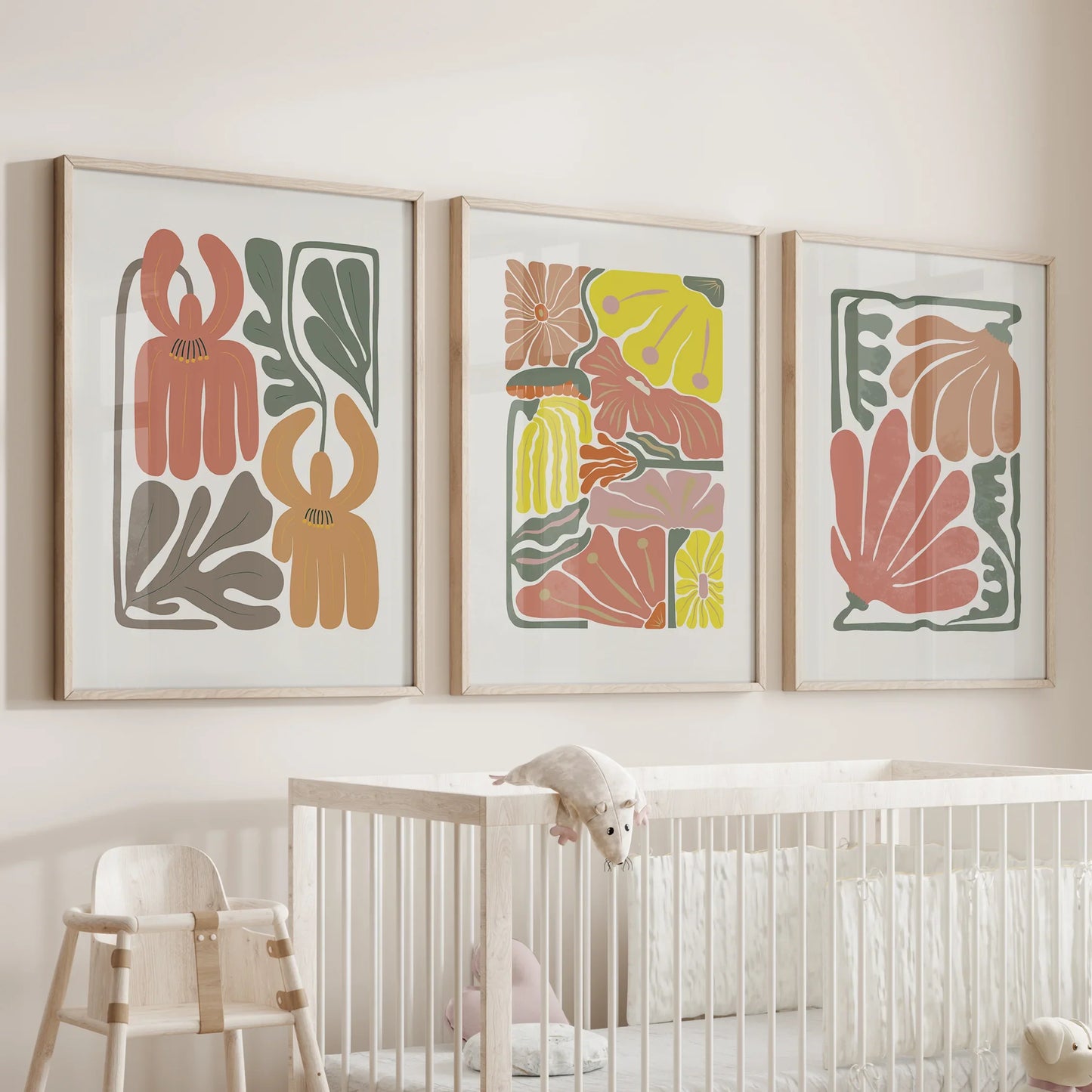 Boho Botanical Wall Art Set of 3 Abstract Flower Prints